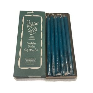 Patrician Taper Candles Teal 12 Hand Dipped Vtg Dripless Hand Dipped